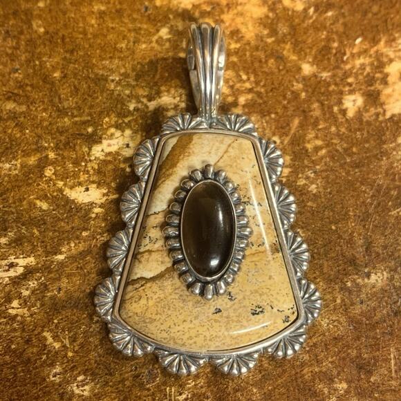 Carolyn Pollack Pendant Sterling Silver, Jasper and Smoky Quartz Southwestern - Picture 1 of 8